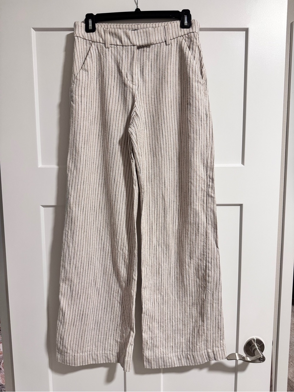 Express Women’s Pinstripe Pants in Tan and White-The Editor
